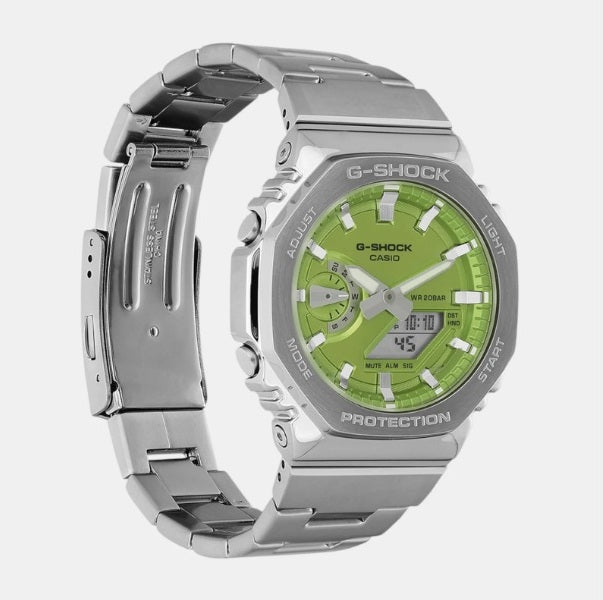 G Shock 2100 Full Metal |Light green Dial,Stainless Steel Strap